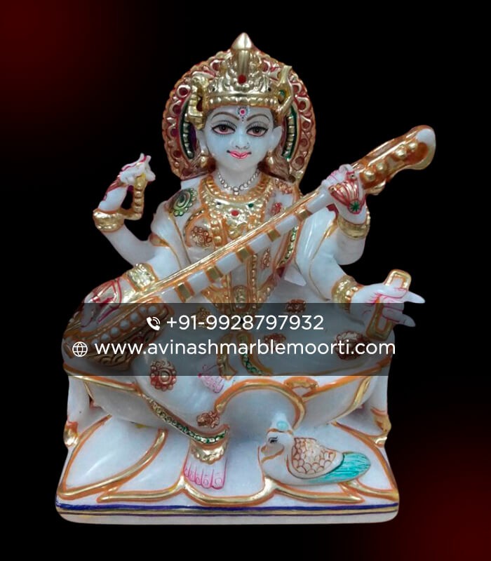 Mata Saraswati Marble Statue