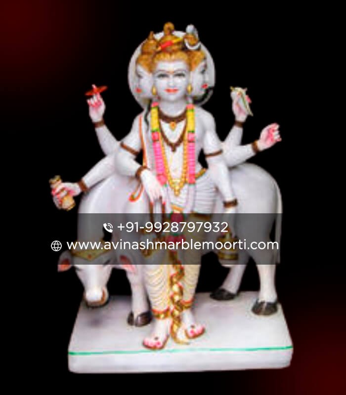 Painted Hindu Marble Dattatreya Statue