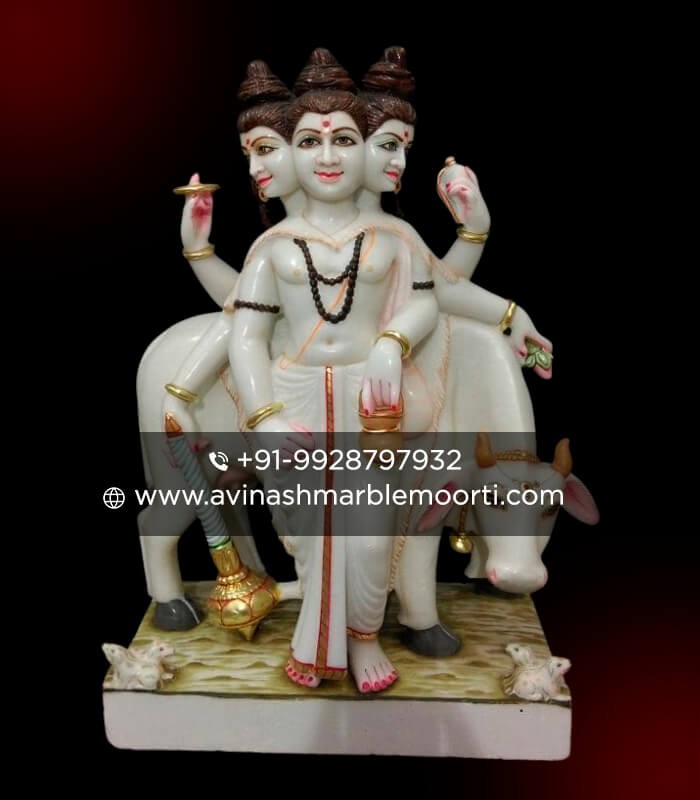 Marble Dattatreya with Cow