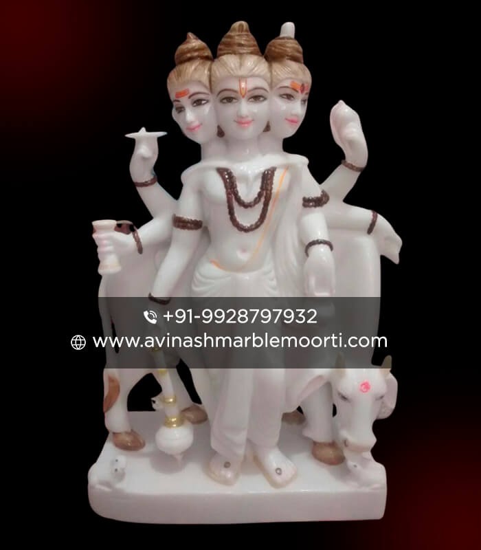 Pure White Marble Stone Lord Dattatreya Statue