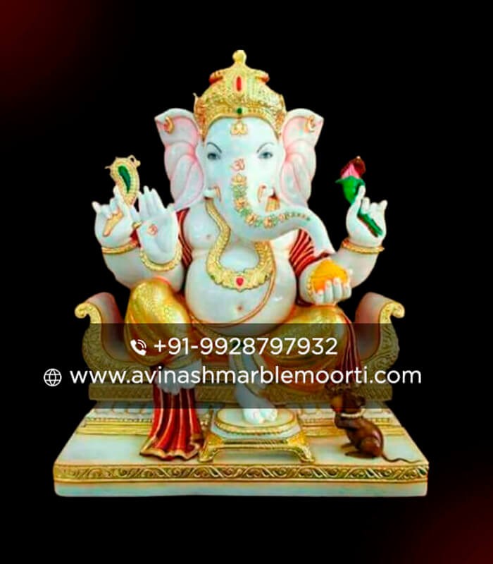 Marble Ganesh Murti on Singhasan