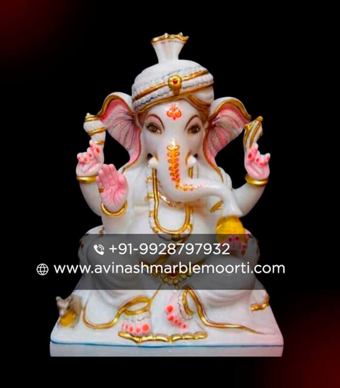 Pagdi Ganesha Marble Statue