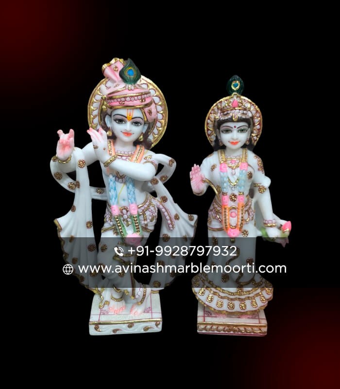 Radha Krishna White Stone Idol