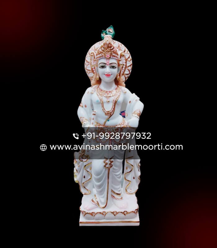 Lord Krishna Statue in White Marble